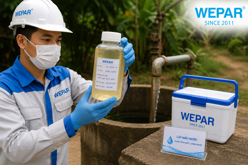 Mẫu nước giếng nhiễm phèn ngả vàng được Wepar lấy tại khu vực phía Nam để xét nghiệm