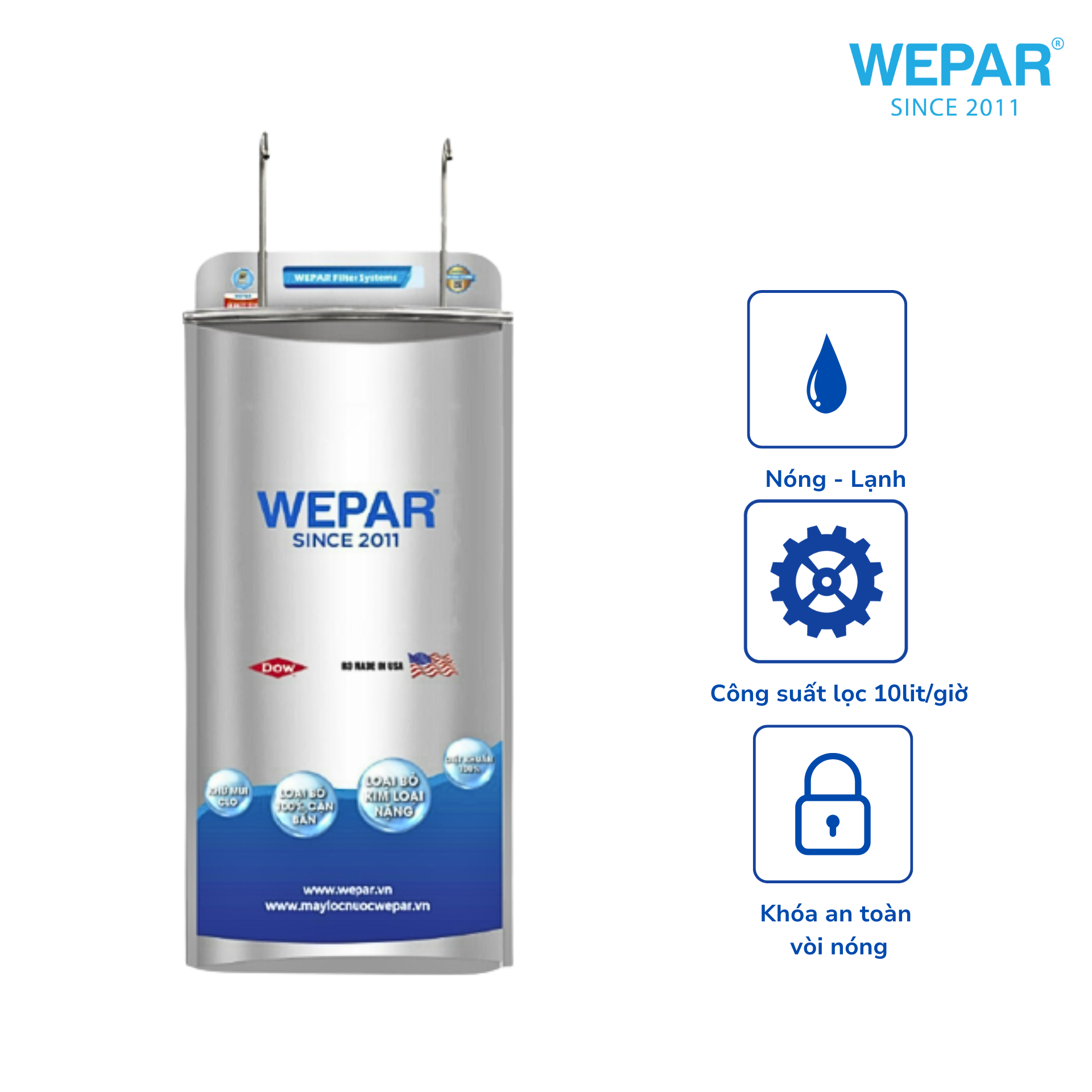 Máy Lọc Nước Bán Công Nghiệp 2 vòi tích hợp lọc RO công suất lọc 10 lít/h