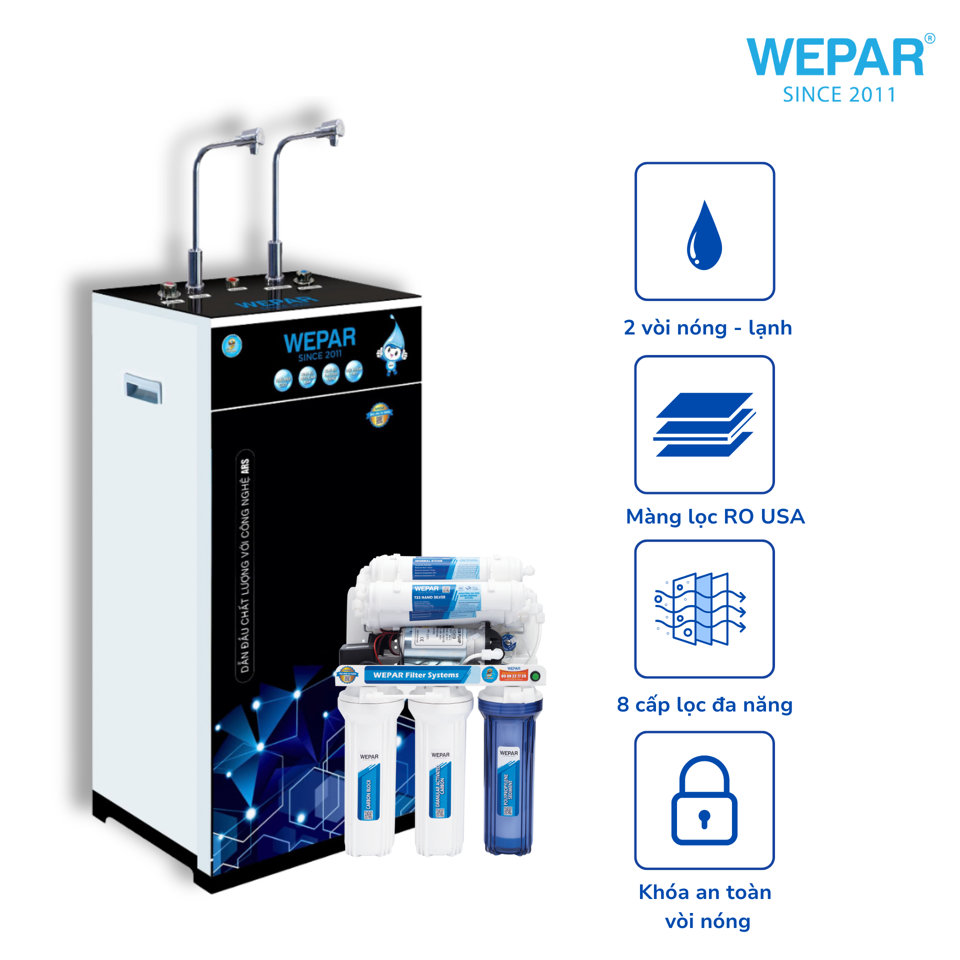 Máy lọc nước RO 8 cấp WEPAR làm mềm nước Model: WP8-ST – Tủ KCL 3D
