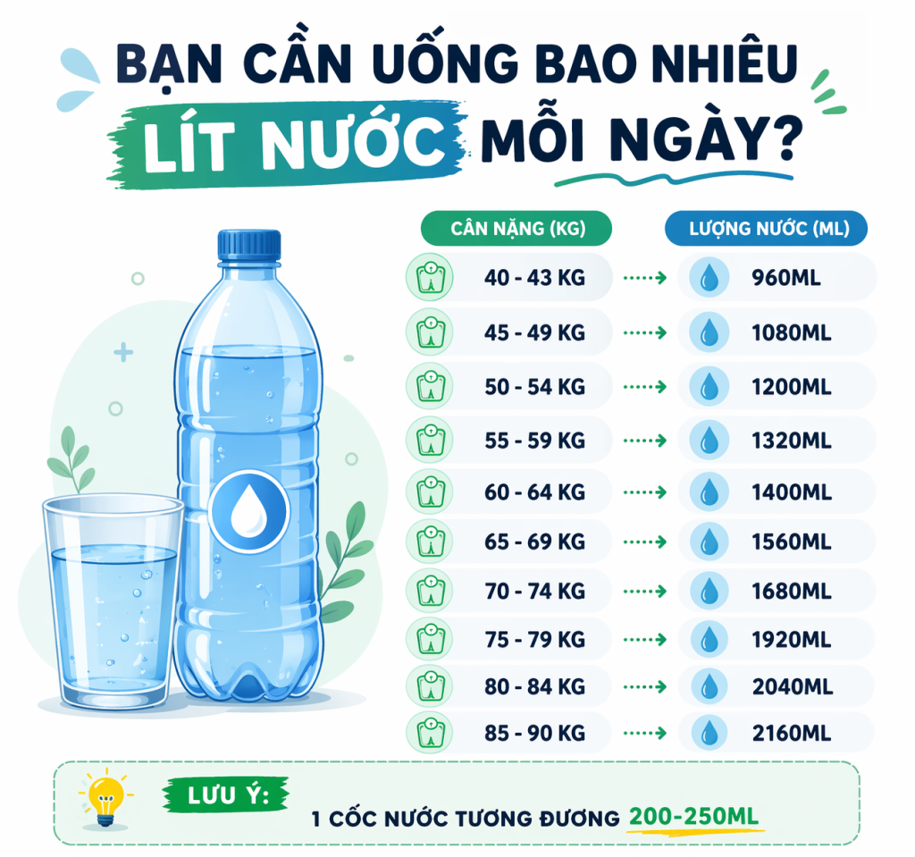 Lượng nước uống 1 ngày cho cơ thể để uống nước đúng cách