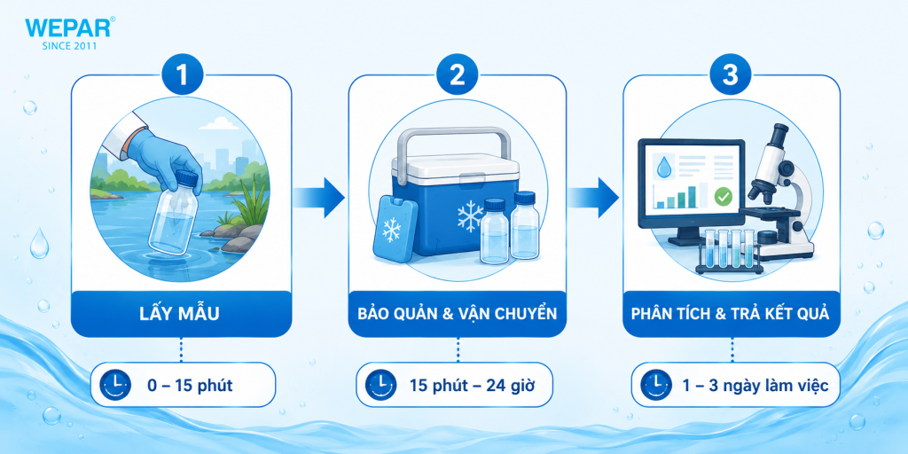 Quy trình 3 bước xét nghiệm nước từ lấy mẫu đến trả kết quả