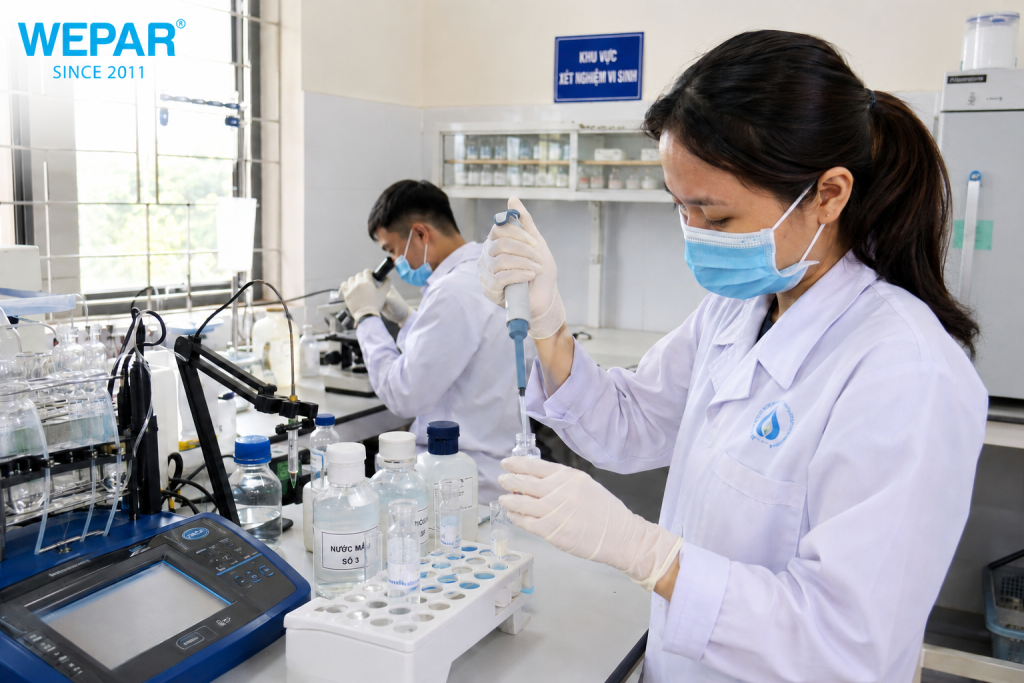 Xét nghiệm nước tại phòng thí nghiệm để kiểm tra chỉ tiêu hóa lý và vi sinh